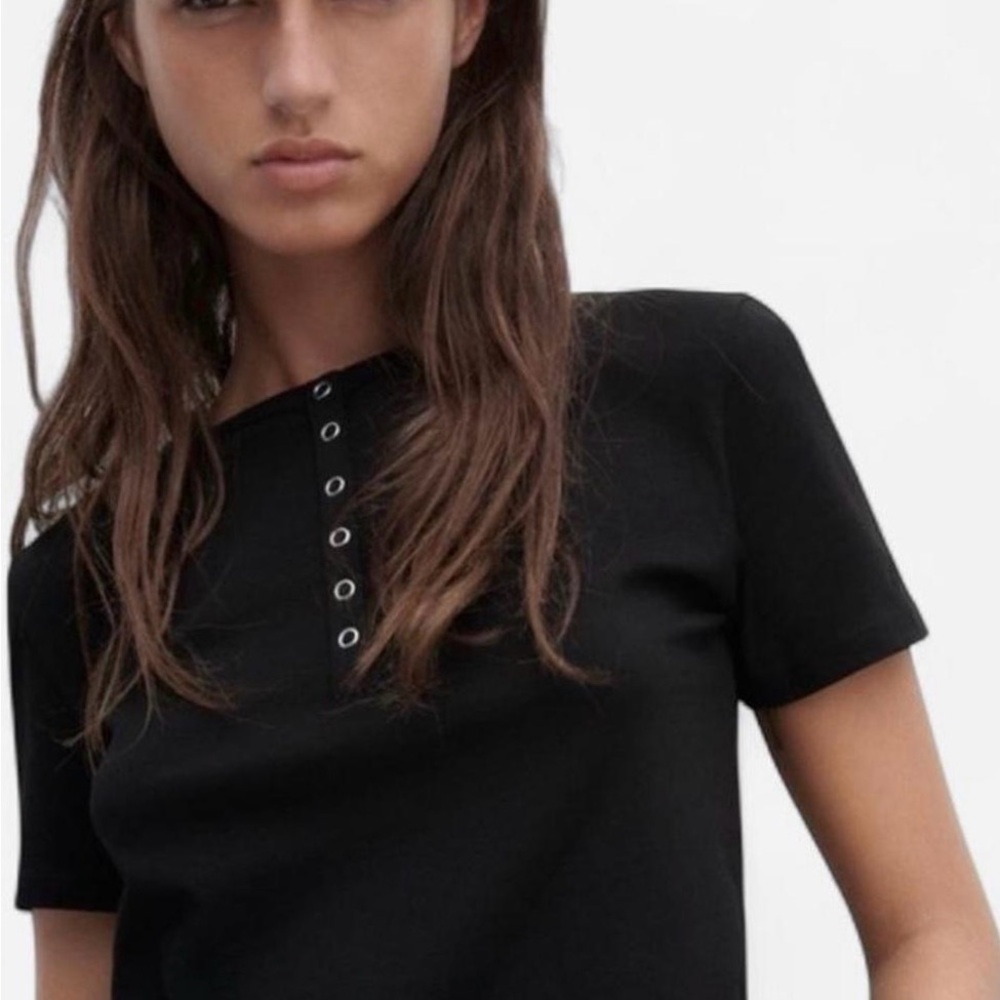 Zara Black Short Sleeve Top with Button Accents